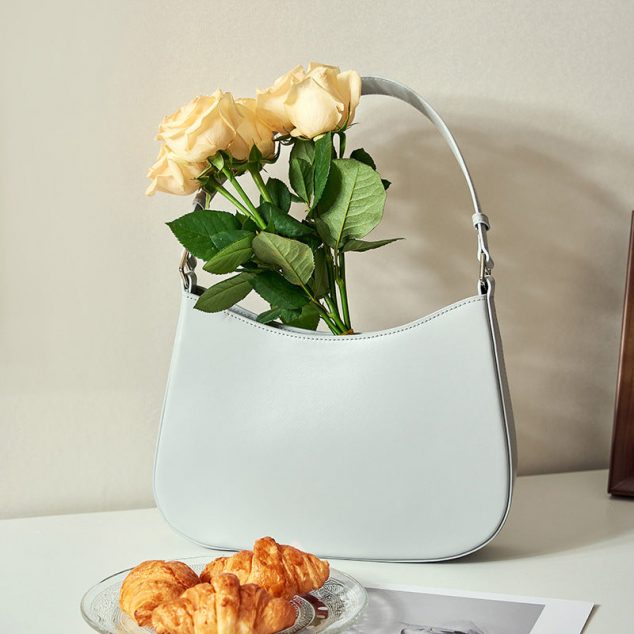 White Leather baguette bag