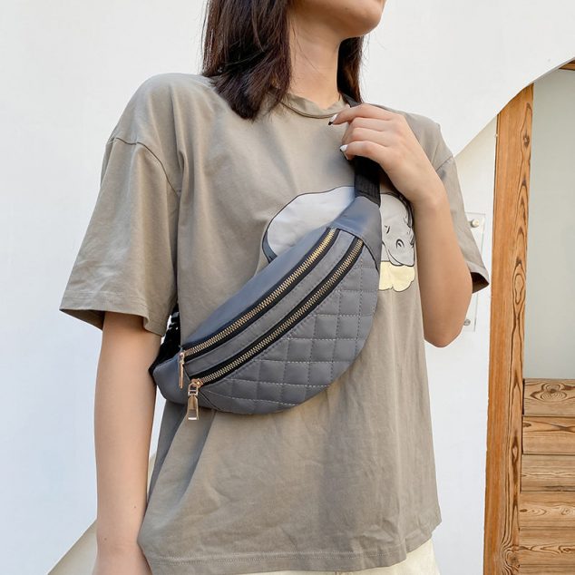 Women's Quilted Double Zipper Waist Fanny Packs