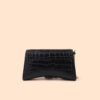 Women's Black Croc Print Genuine Leather Flap Baguette Bags with Chains