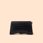 Schwarze Damen Krokodil Print Echtes Leder Klappe Baguette Taschen mit Ketten