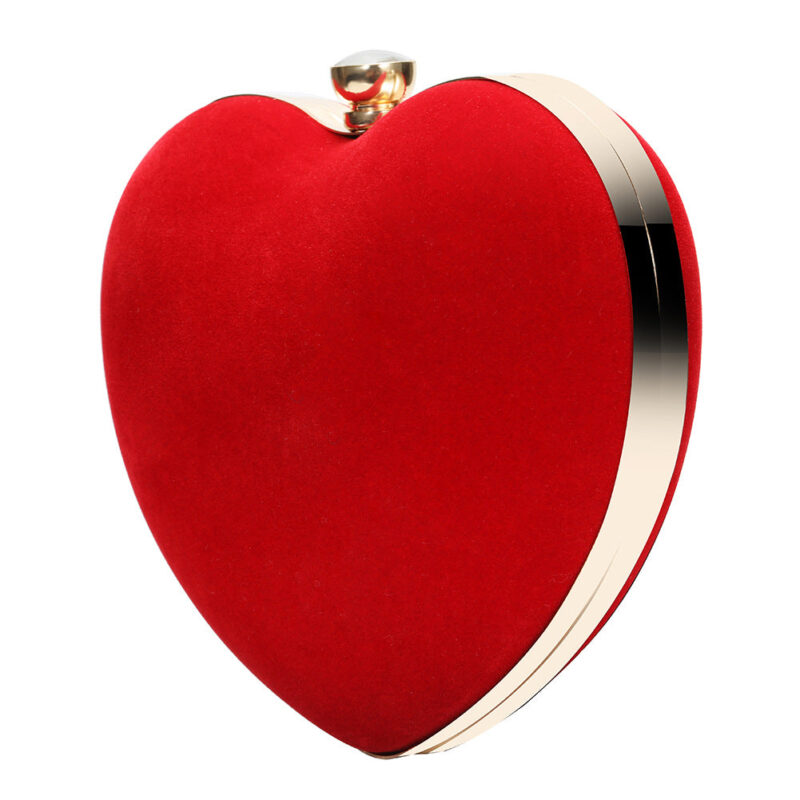 Women's Red Heart Evening Clutch Bag with Chains