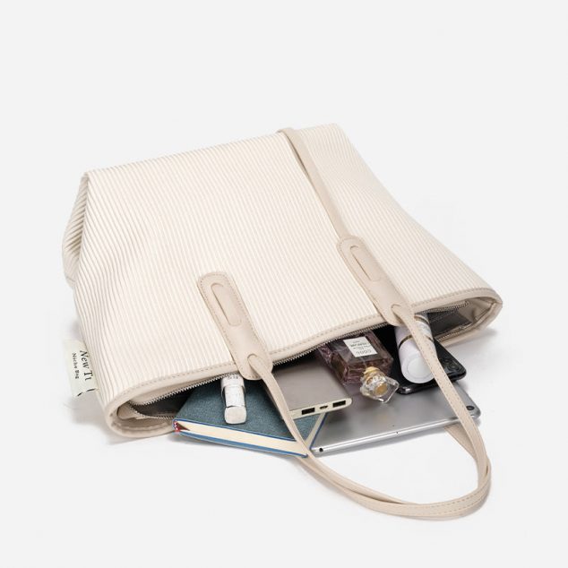 Women's Striped Vegan Tote Bags with Letter Strap