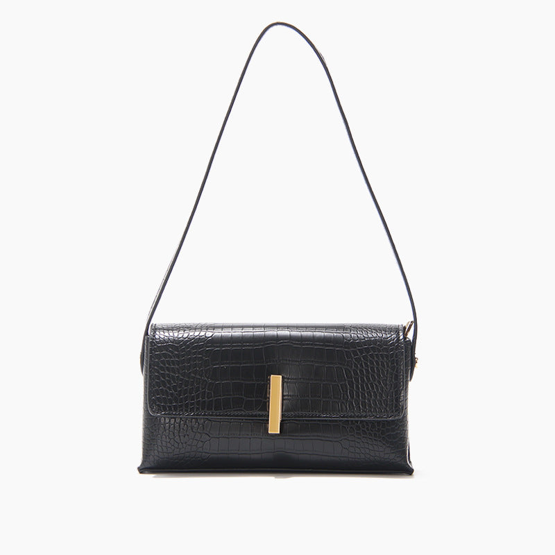 Women's Croc Mini Baguette Bags in Black Vegan Leather