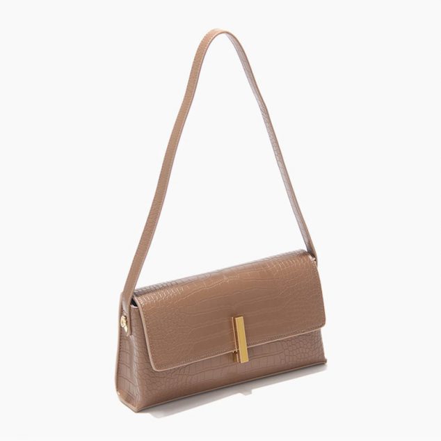 Women's Croc Mini Baguette Bags in Brown Vegan Leather