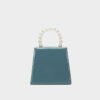 Women's Blue Vegan Leather Mini Handbags with Pearls Handle
