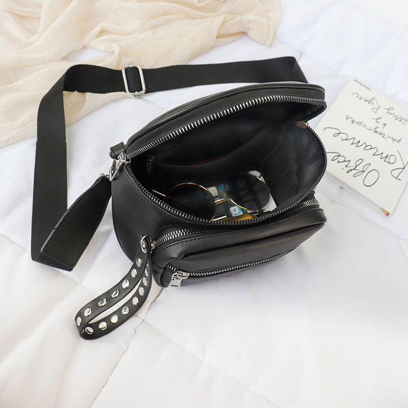 Women's Black Studded Wristlet Boxed Zipper Crossbody Fanny Packs