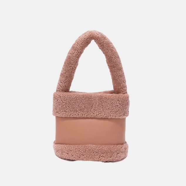 Women's Furry Genuine Lambskin Mini Bucket Bags