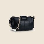 Women's Black Sqaure Quilted Shoulder Bags with Pearls