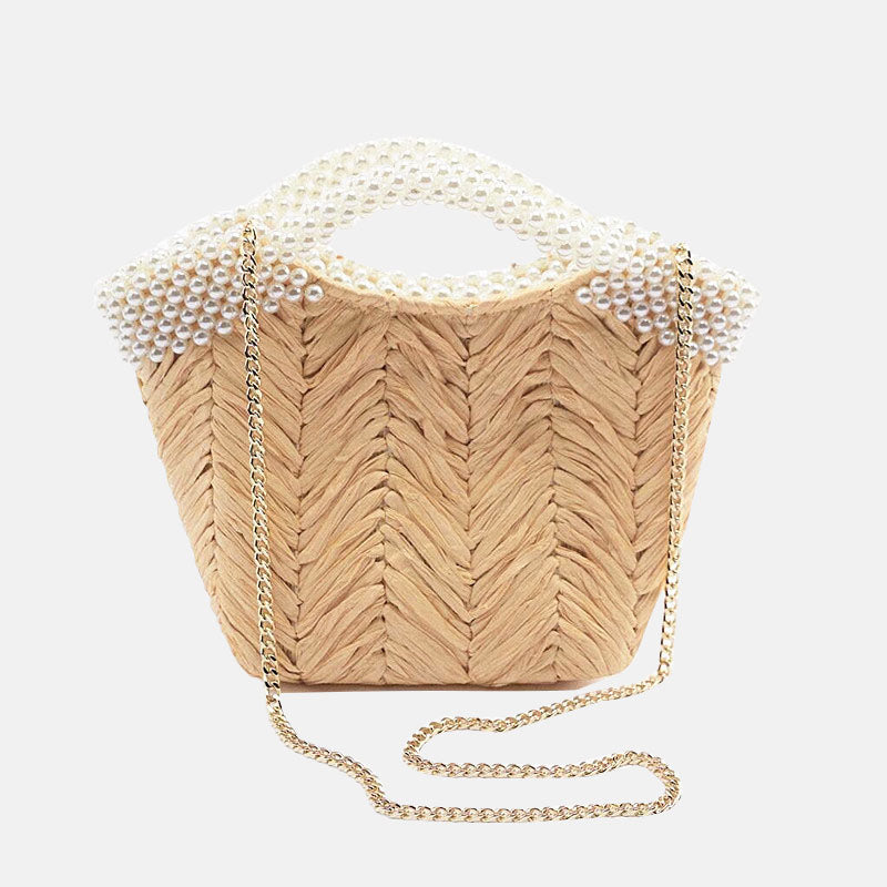 Women's Pearls Woven Tote with Shoulder Chains