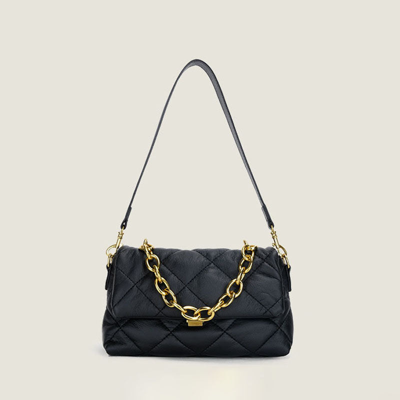 Women's Quilted Vegan Baguette Bags with Chains