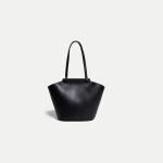 Women's Minimalist Genuine Leather Bucket Tote Bags with Interior Pouch