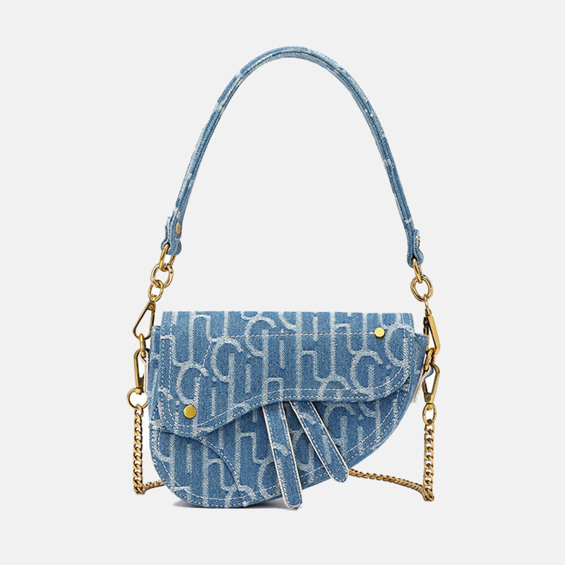 Denim-Satteltaschen mit Buchstabenmuster für Damen