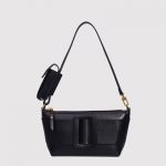 Women's Genuine Leather Large Buckle Small Baguette Bags with Mini Pocket