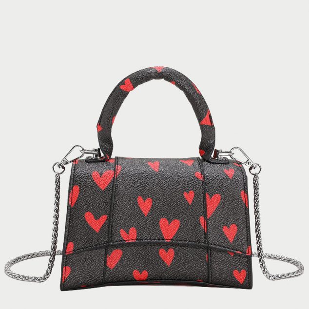 Petits sacs à main en cuir végétal avec impression de cœur pour femmes