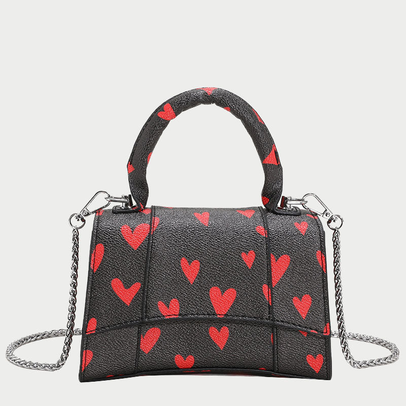 Women's Small Heart Print Top Handle Bags in Vegan Leather