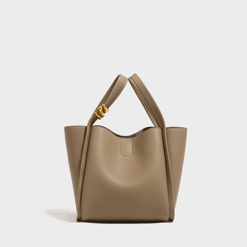 Women's Minimal Small Genuine Leather Tote Bags Bucket Bags