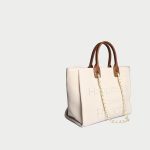 Women's Beige Canvas Pearls Large Beach Tote