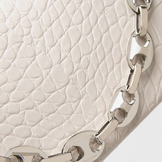 Women's Croc Mini Baguette Bags in Ivory Vegan Leather - ROMY TISA