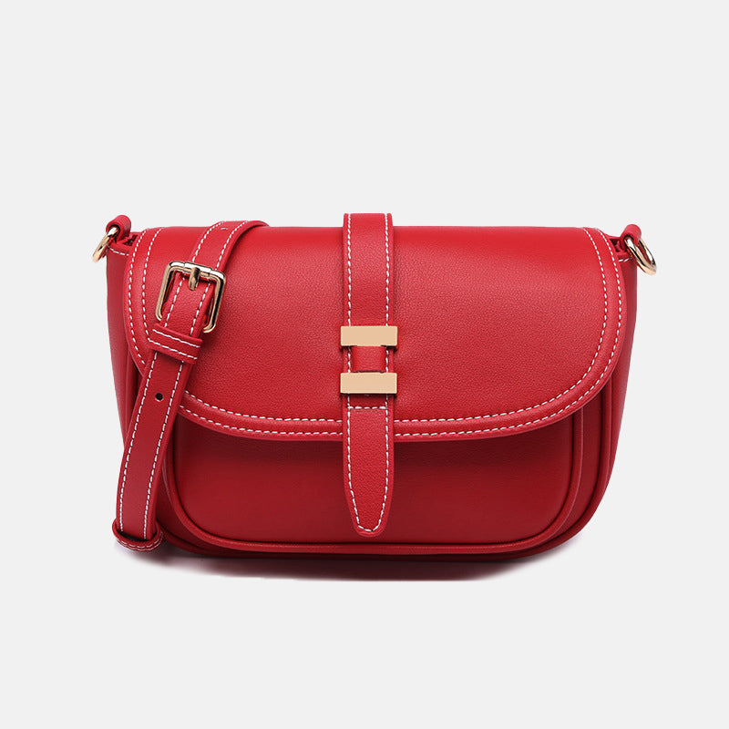 Womens Red Leather Crossbody Saddle Bag Over The Shoulder Purse for Women