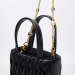 Women's Genuine Leather Quilted Mini Tote Bags with Jeweled Chains