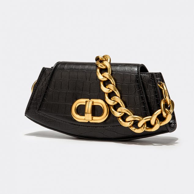 Women's Chains Croc Embossed Baguette Shoulder Bags