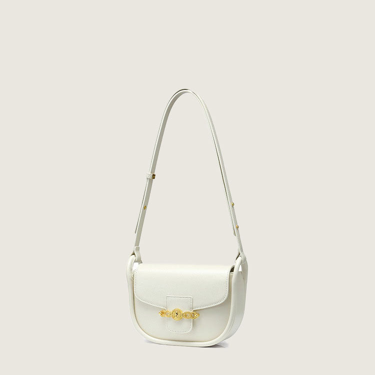 Women's Leather Saddle Shoulder Bags White