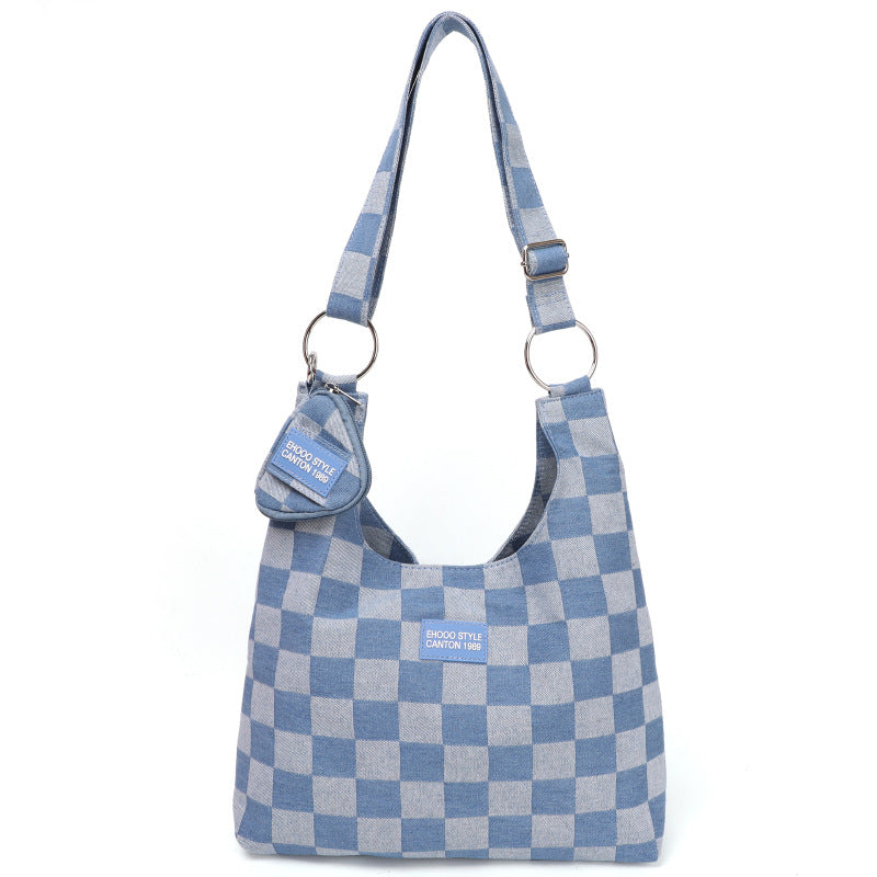 Women's Checker Large Hobo Denim Bags