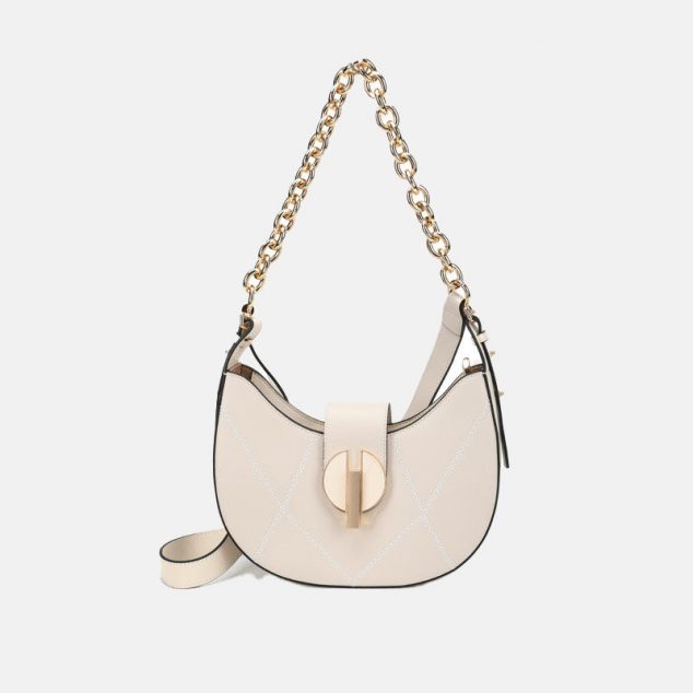 Damen Leder Sattel Hobo Schultertaschen mit Ketten