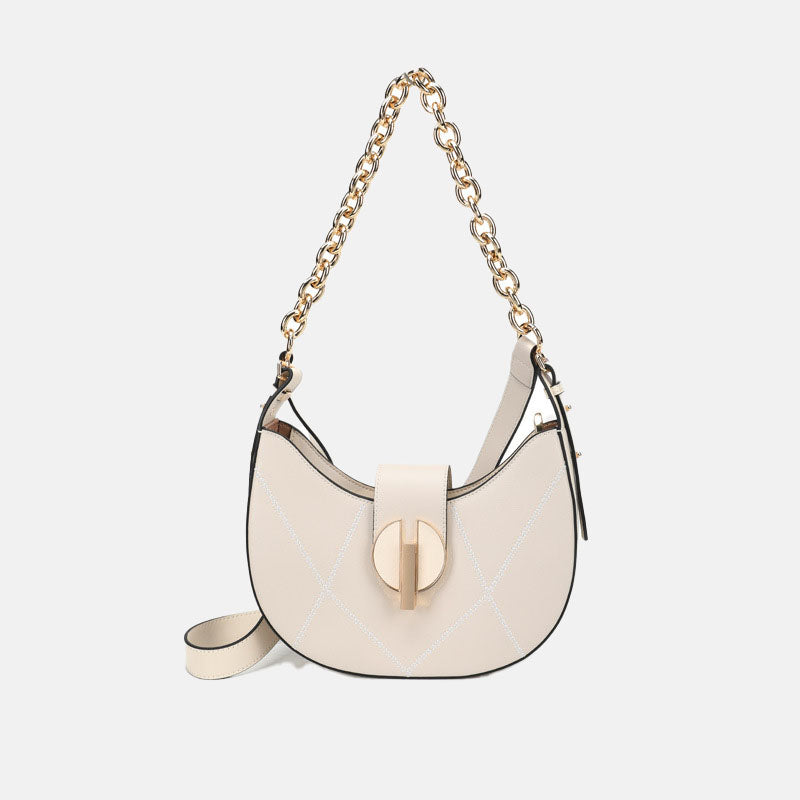 Women's Leather Saddle Hobo Shoulder Bags with Chains