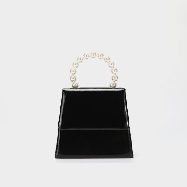 Women's Blue Vegan Leather Mini Handbags with Pearls Handle