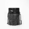 Women's Fringe Cylinder Bucket Bags in Black