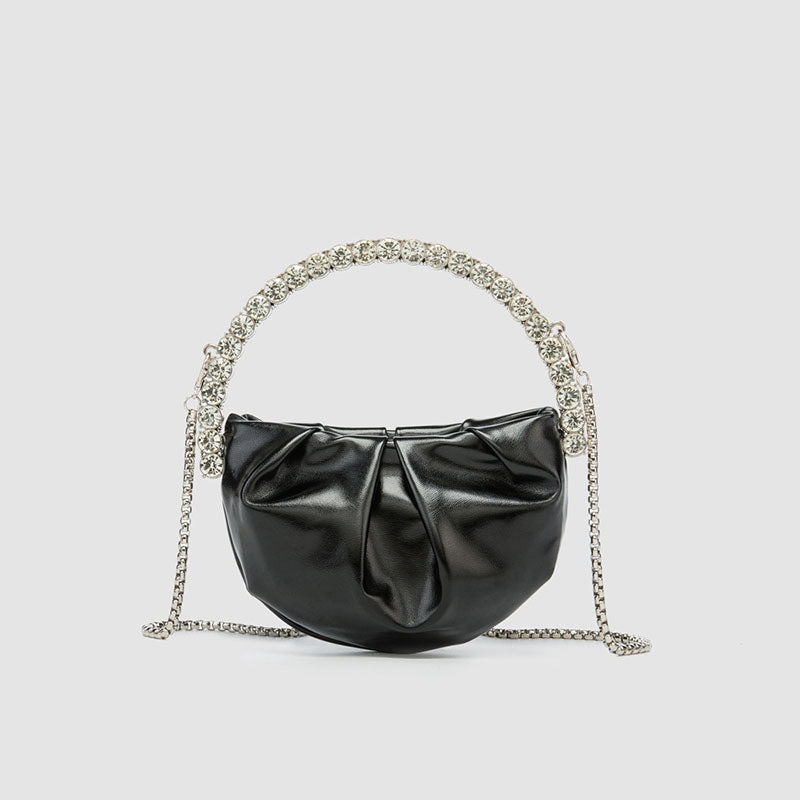 Women's Rhinestone Handle Metallic Slouchy Evening Clutch Bags