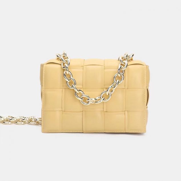 Women's Metal Chains Leather Woven Crossbody Bags
