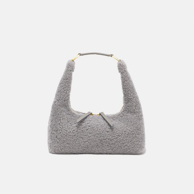 Women's Genuine Lambskin Furry Baguette Hobo Bags
