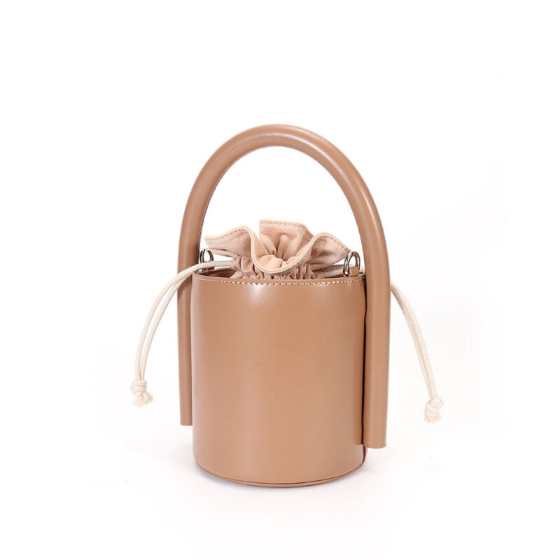 Women's Leather Bucket Bags with Drawstring Interior Bag