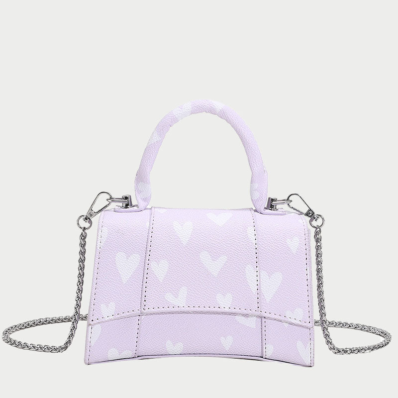 Women's Small Heart Print Top Handle Bags in Vegan Leather