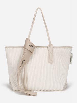 Women's Striped Vegan Tote Bags with Letter Strap