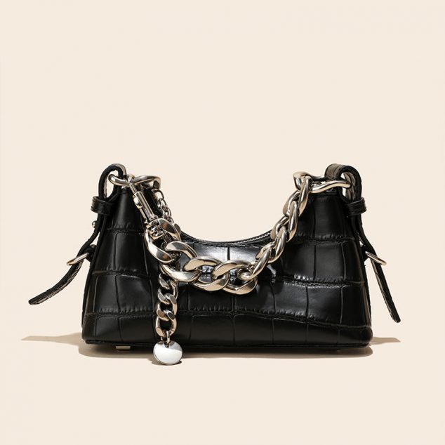 Women's Chains Croc Print Genuine Leather Baguette Shoulder Bags