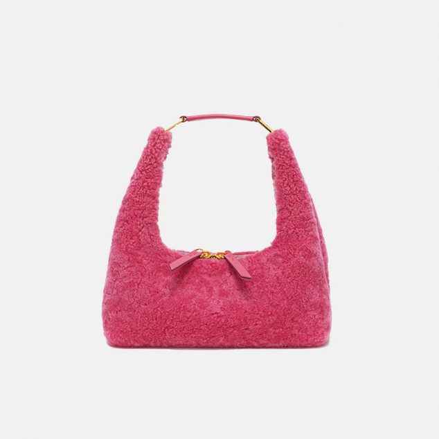 Women's Genuine Lambskin Furry Baguette Hobo Bags