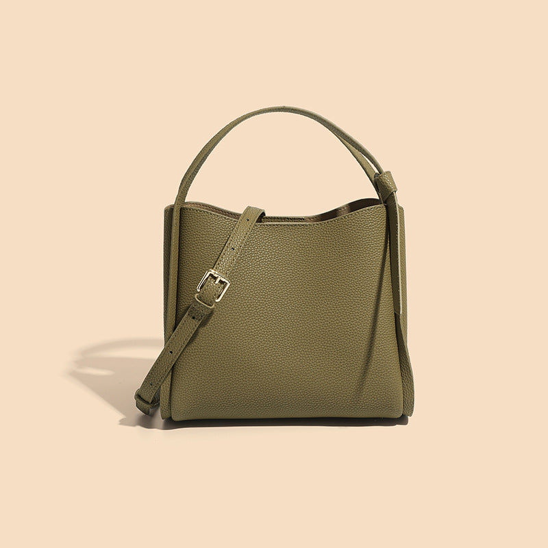 Women's Lychee Grain Shoulder Bucket Bags in Genuine Leather