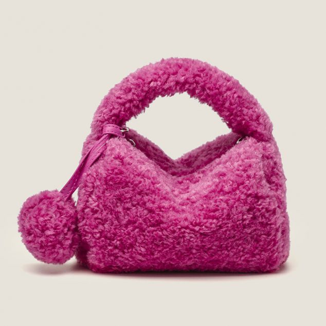 Women's Fuax Fur Pompom Top Handle Bags