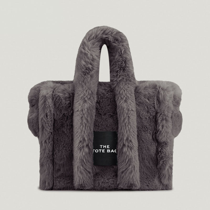 Women's Faux Fur Letther Print Large Tote Bags