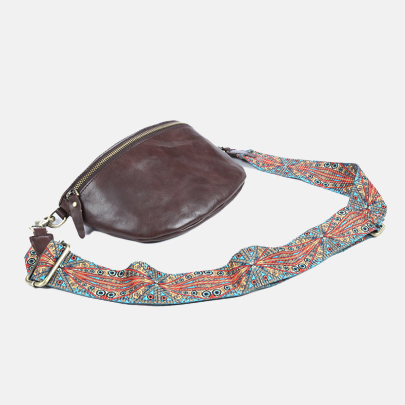 Women's Wide Floral Strap Genuine Leather Fanny Packs
