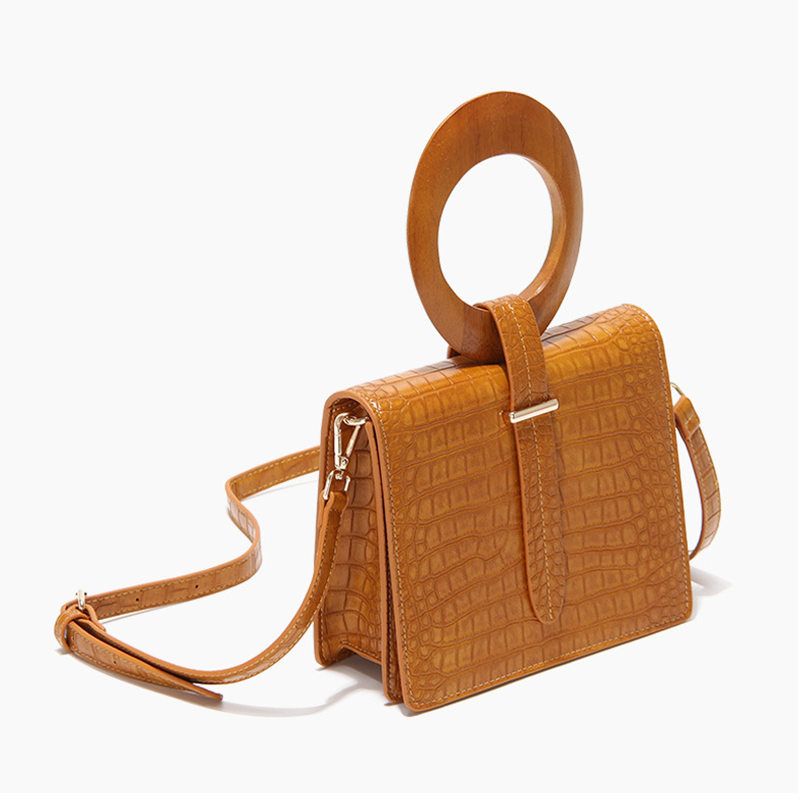 Women's Small Alligator Print Handbags with Wooden Top Handle