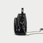 Women's Black Patent Leather Letter Mini crossbody Bags with Chains