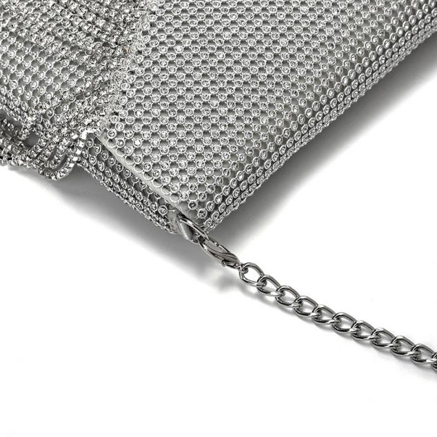 Women's Silver Rhinestones Envelope Evening Bags with Fringe