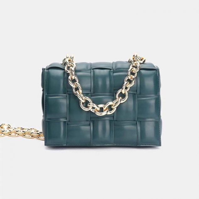 Women's Metal Chains Leather Woven Crossbody Bags