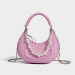 Petit sac à main à poignée en forme de demi-lune avec des perles et des chaînes pour femmes
