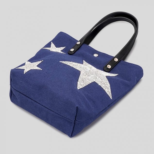 Women's Rhinestone Stars Canvas Tote Bags in Navy
