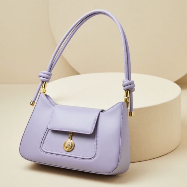 Women's Genuine Leather Metal Medal Baguette Bags